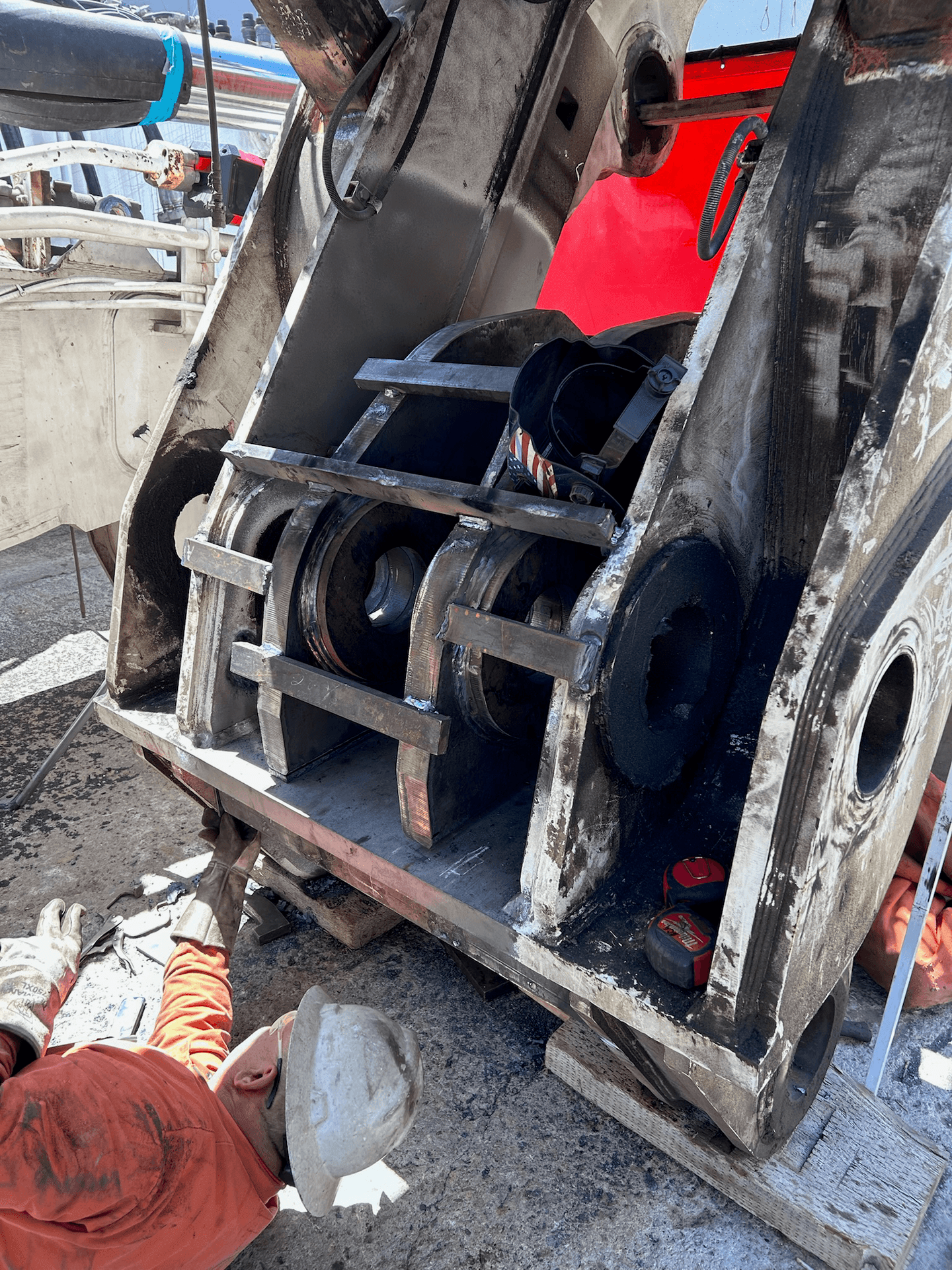 Custom-fabricated steel component for heavy equipment, built for durability and precision in Bay Area jobsite conditions